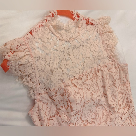 Revolve Aijek eyelash pink lace mini dress keyhole back - Picture 13 of 16